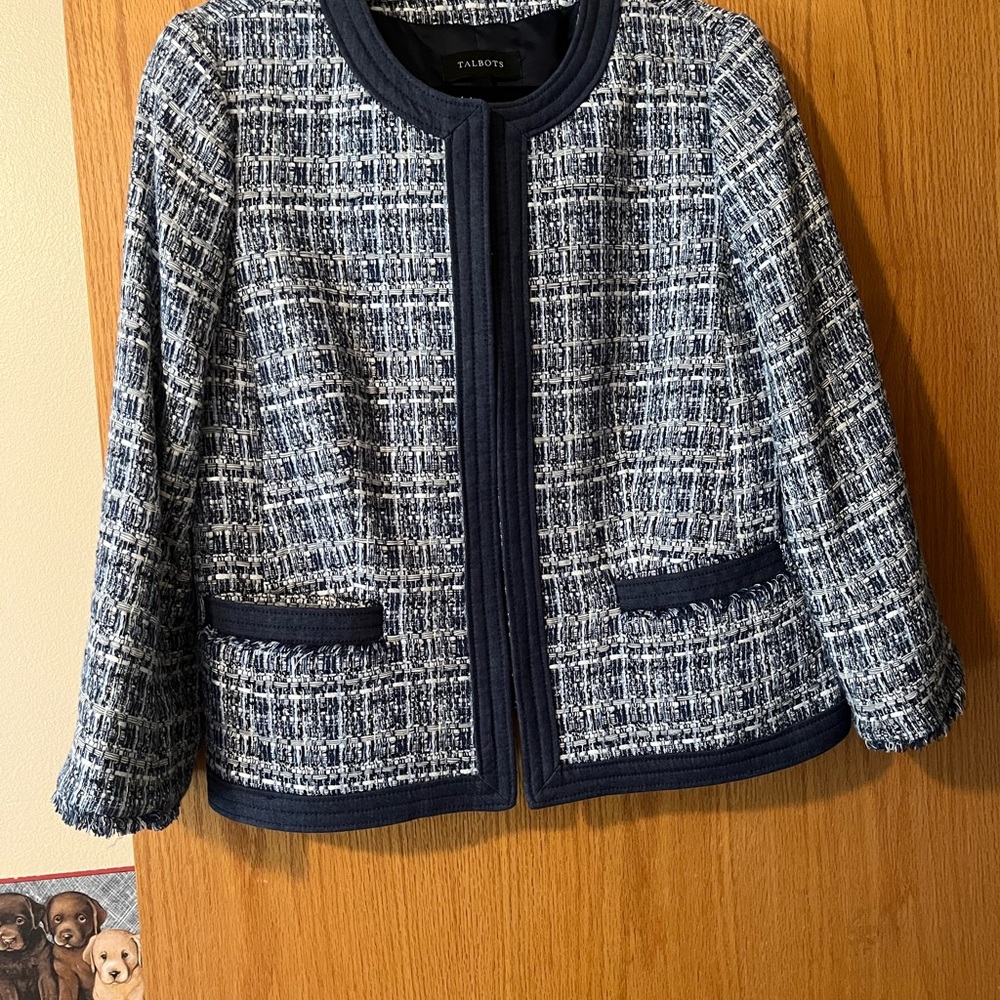 Talbots Women's Blue and White Tweed Blazer